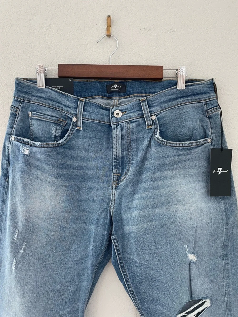 7FAM 7 for all mankind Austyn Straight Denim Jeans 34x32 Distressed new
